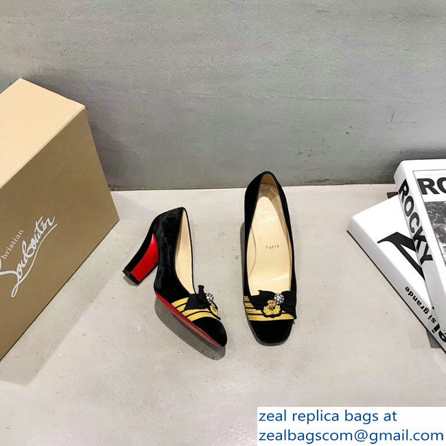 Christian Louboutin Heel 8.5cm Yellow Stripe Pumps Suede Black