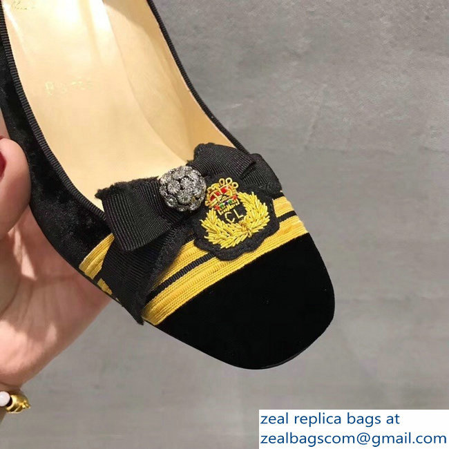 Christian Louboutin Heel 8.5cm Yellow Stripe Pumps Suede Black - Click Image to Close