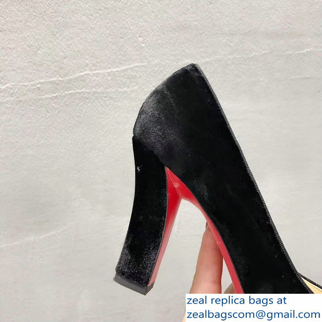 Christian Louboutin Heel 8.5cm Yellow Stripe Pumps Suede Black - Click Image to Close
