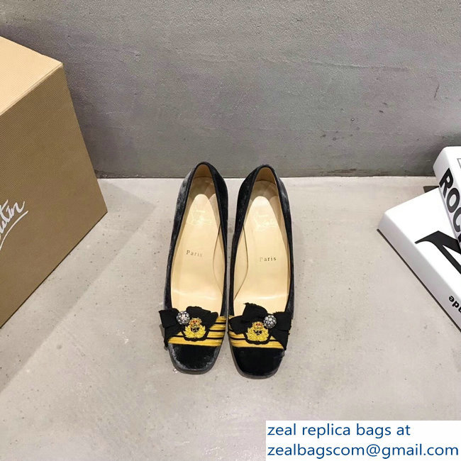 Christian Louboutin Heel 8.5cm Yellow Stripe Pumps Suede Gray