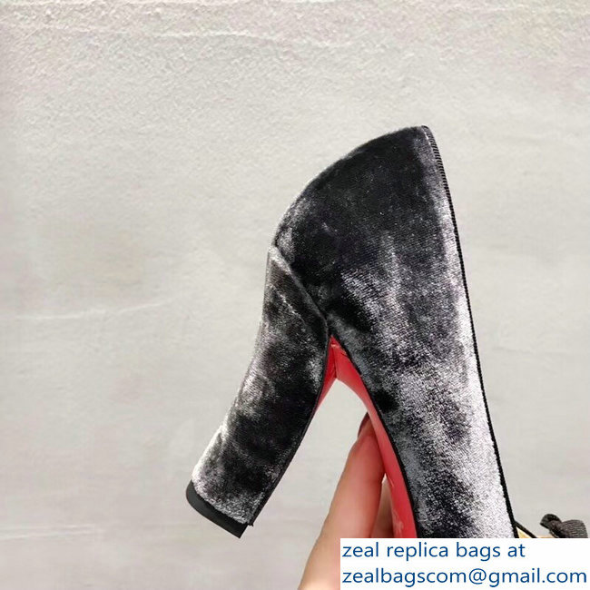 Christian Louboutin Heel 8.5cm Yellow Stripe Pumps Suede Gray - Click Image to Close