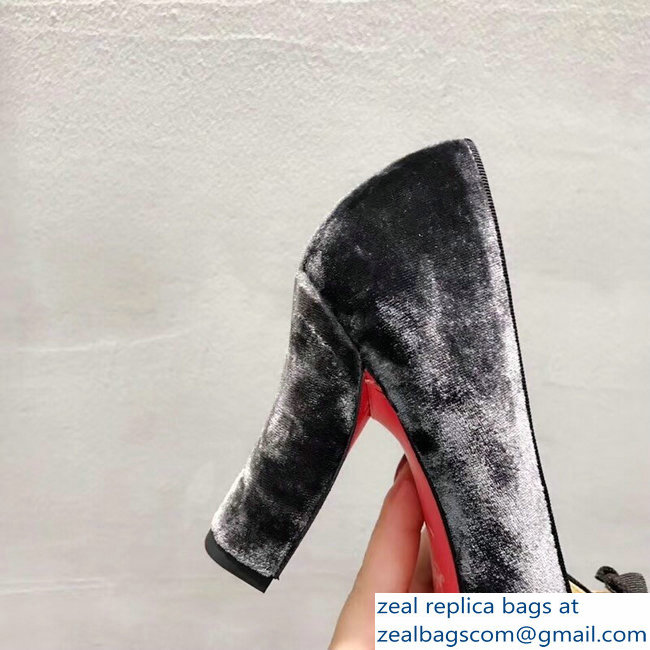 Christian Louboutin Heel 8.5cm Yellow Stripe Pumps Suede Gray