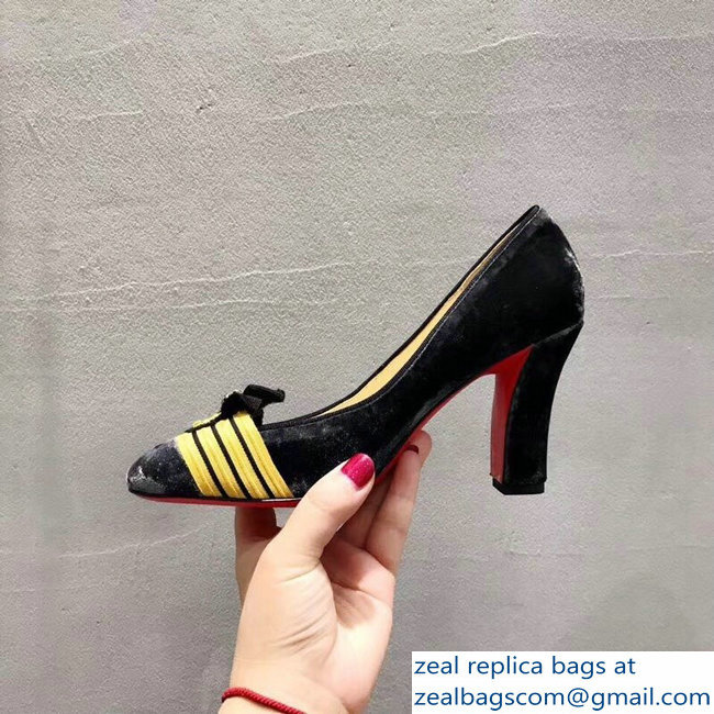 Christian Louboutin Heel 8.5cm Yellow Stripe Pumps Suede Gray