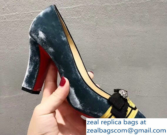 Christian Louboutin Heel 8.5cm Yellow Stripe Pumps Suede Light Gray