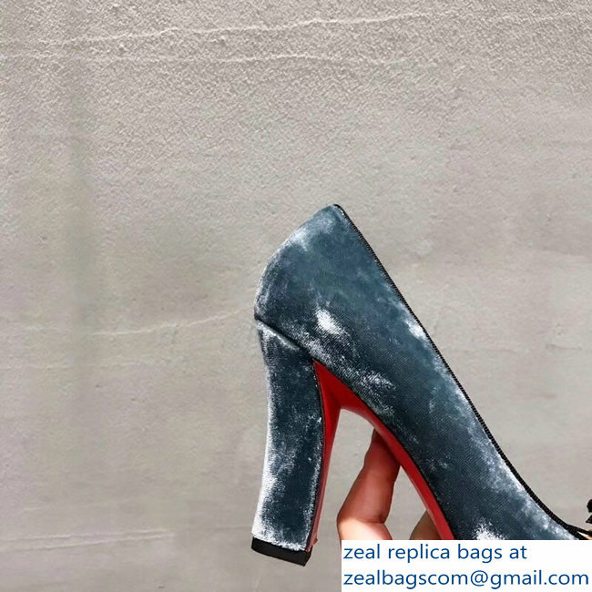 Christian Louboutin Heel 8.5cm Yellow Stripe Pumps Suede Light Gray - Click Image to Close