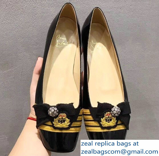 Christian Louboutin Yellow Stripe Flats Patent Black