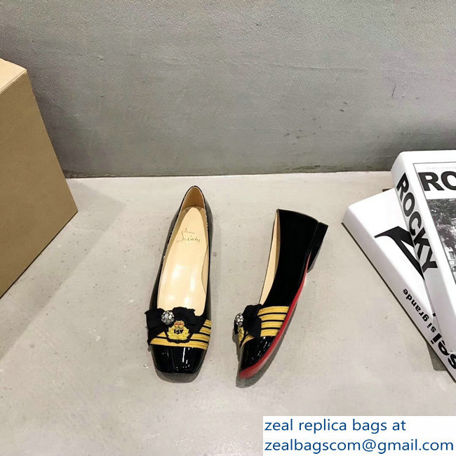 Christian Louboutin Yellow Stripe Flats Patent Black - Click Image to Close