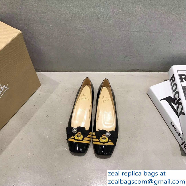 Christian Louboutin Yellow Stripe Flats Patent Black - Click Image to Close