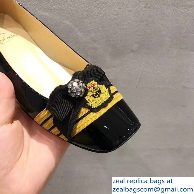 Christian Louboutin Yellow Stripe Flats Patent Black