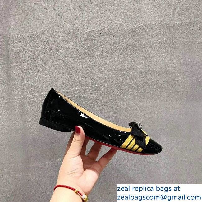 Christian Louboutin Yellow Stripe Flats Patent Black - Click Image to Close