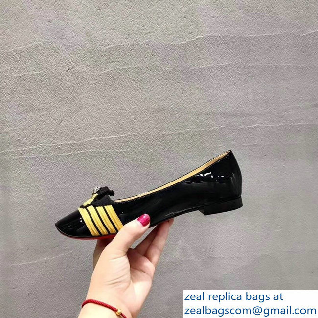 Christian Louboutin Yellow Stripe Flats Patent Black - Click Image to Close