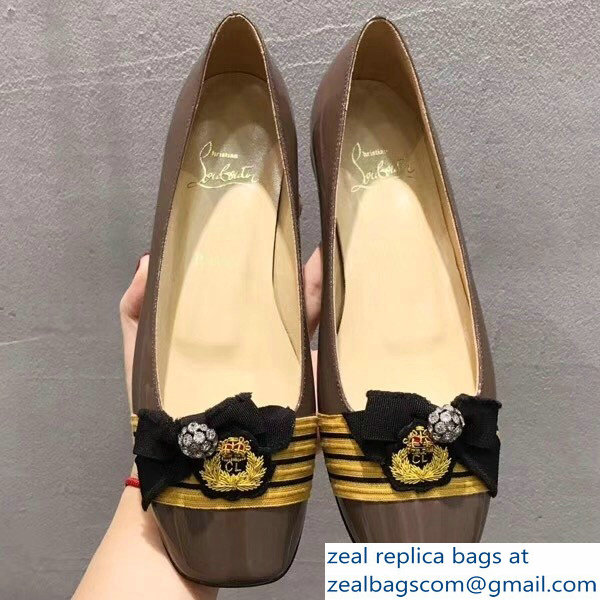 Christian Louboutin Yellow Stripe Flats Patent Camel