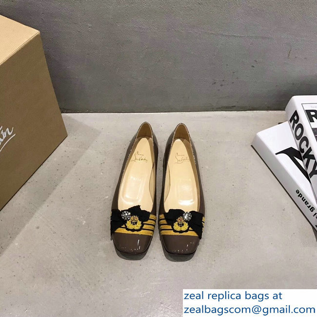 Christian Louboutin Yellow Stripe Flats Patent Camel