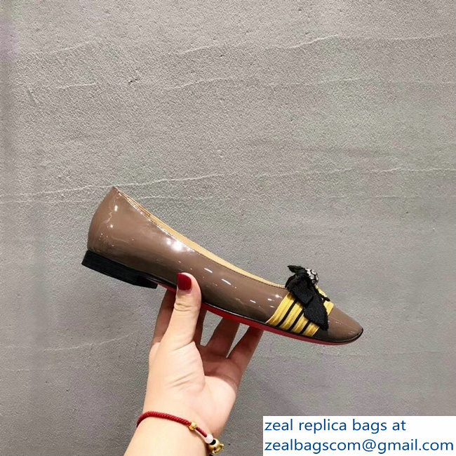 Christian Louboutin Yellow Stripe Flats Patent Camel