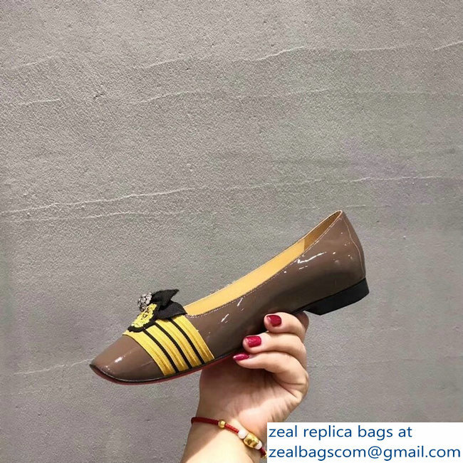 Christian Louboutin Yellow Stripe Flats Patent Camel