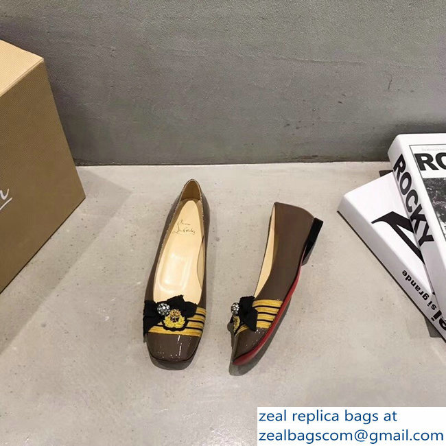 Christian Louboutin Yellow Stripe Flats Patent Camel