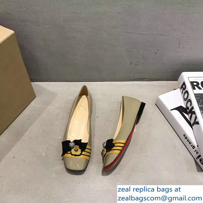 Christian Louboutin Yellow Stripe Flats Patent Nude