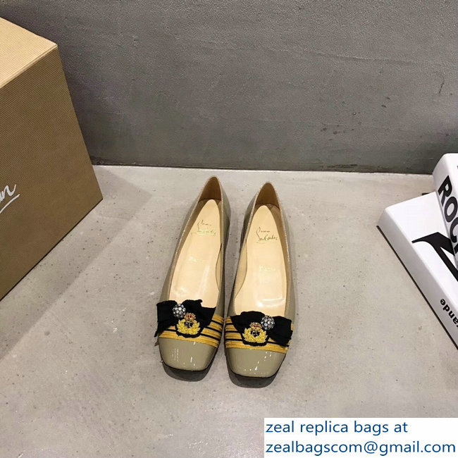 Christian Louboutin Yellow Stripe Flats Patent Nude