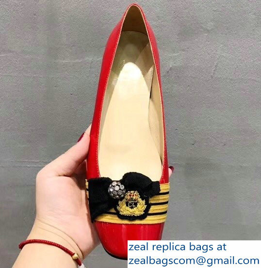 Christian Louboutin Yellow Stripe Flats Patent Red - Click Image to Close