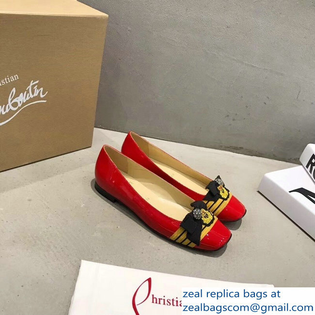 Christian Louboutin Yellow Stripe Flats Patent Red - Click Image to Close