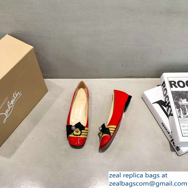 Christian Louboutin Yellow Stripe Flats Patent Red - Click Image to Close