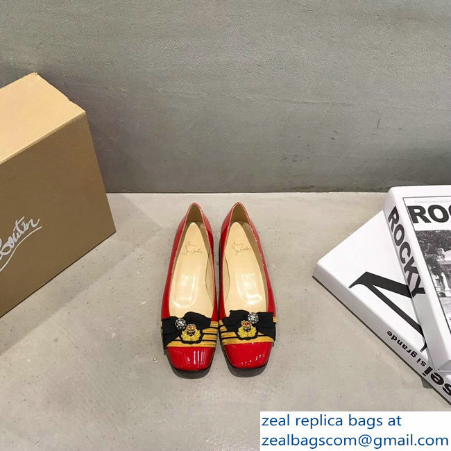 Christian Louboutin Yellow Stripe Flats Patent Red - Click Image to Close