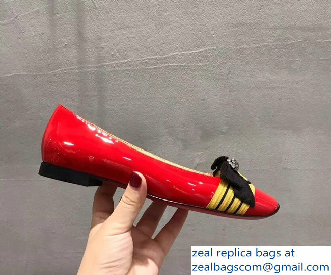 Christian Louboutin Yellow Stripe Flats Patent Red