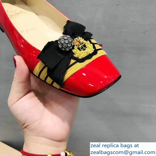 Christian Louboutin Yellow Stripe Flats Patent Red - Click Image to Close