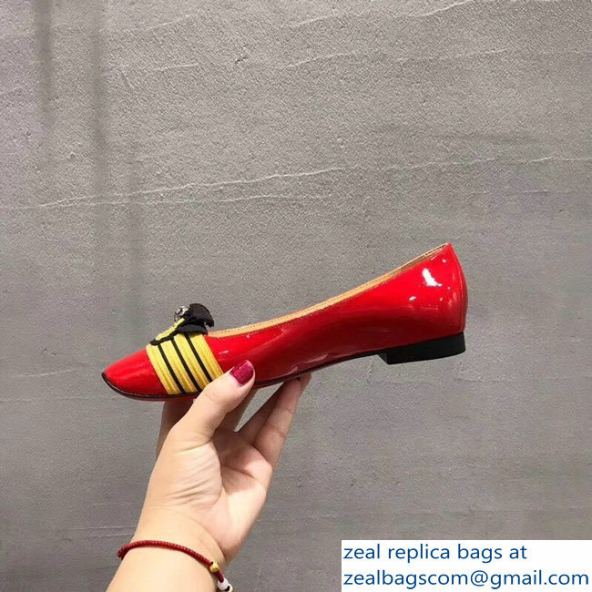 Christian Louboutin Yellow Stripe Flats Patent Red