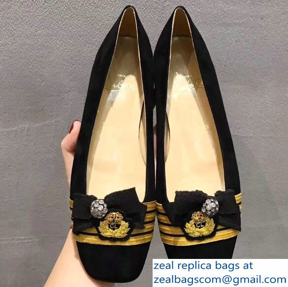 Christian Louboutin Yellow Stripe Flats Suede Black