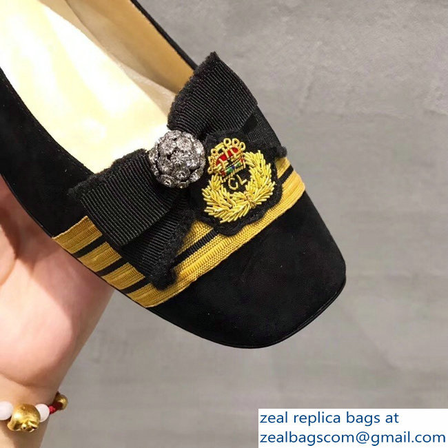 Christian Louboutin Yellow Stripe Flats Suede Black - Click Image to Close