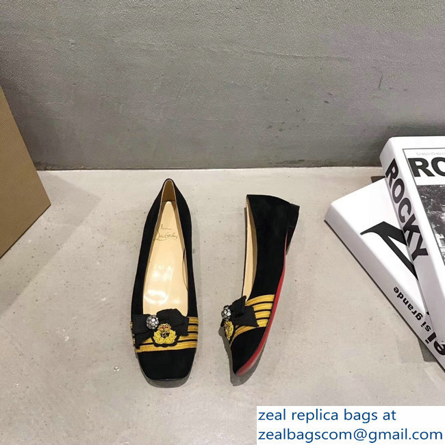 Christian Louboutin Yellow Stripe Flats Suede Black