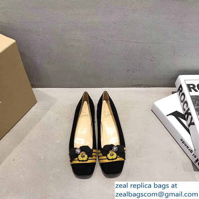 Christian Louboutin Yellow Stripe Flats Suede Black