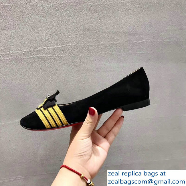 Christian Louboutin Yellow Stripe Flats Suede Black