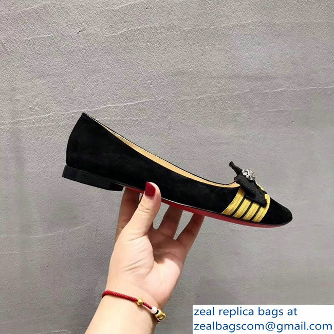 Christian Louboutin Yellow Stripe Flats Suede Black - Click Image to Close