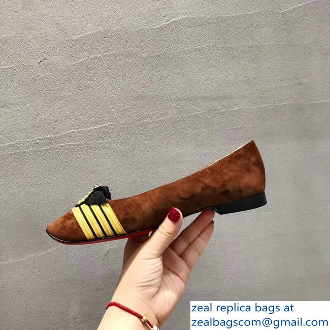 Christian Louboutin Yellow Stripe Flats Suede Brown - Click Image to Close