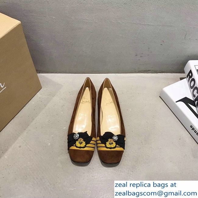 Christian Louboutin Yellow Stripe Flats Suede Brown