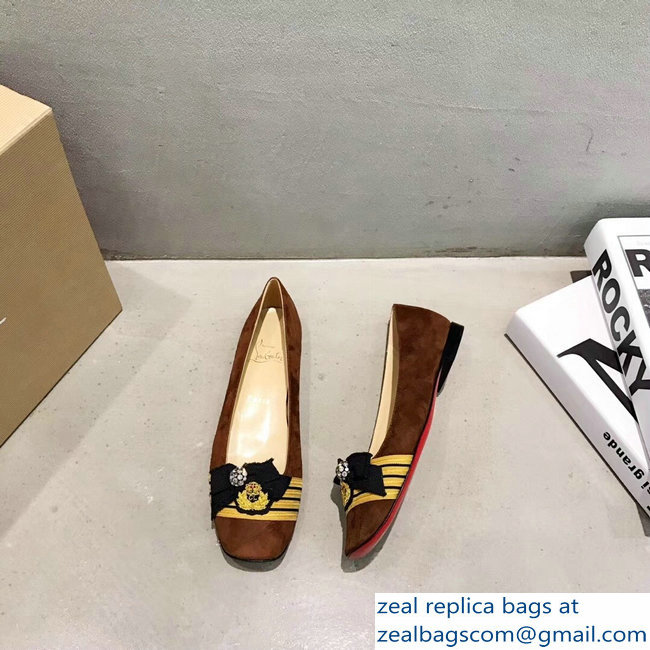 Christian Louboutin Yellow Stripe Flats Suede Brown - Click Image to Close