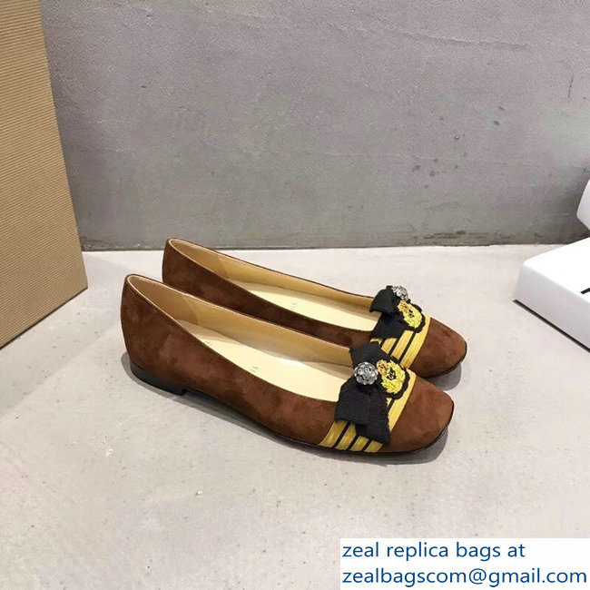 Christian Louboutin Yellow Stripe Flats Suede Brown