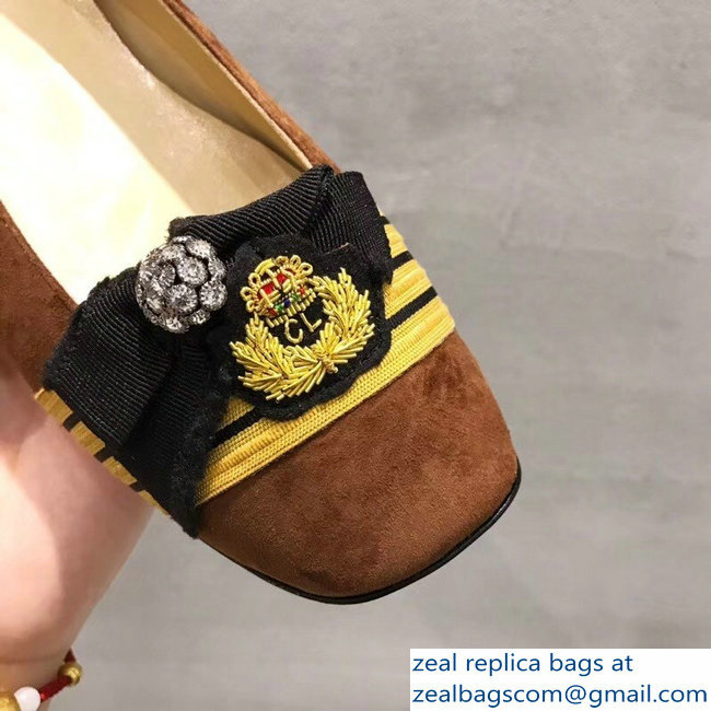 Christian Louboutin Yellow Stripe Flats Suede Brown