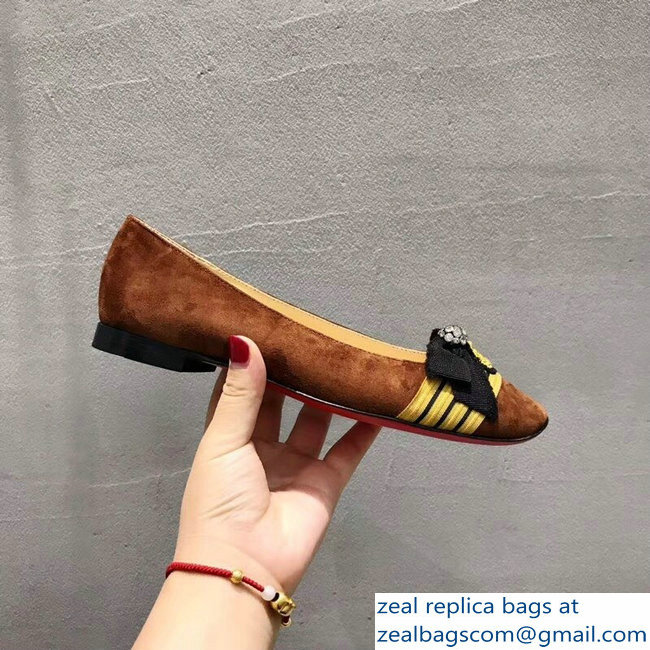 Christian Louboutin Yellow Stripe Flats Suede Brown