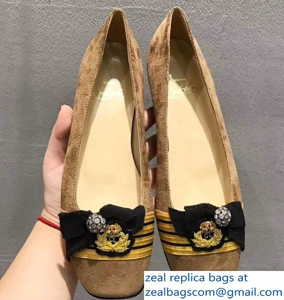 Christian Louboutin Yellow Stripe Flats Suede Camel - Click Image to Close