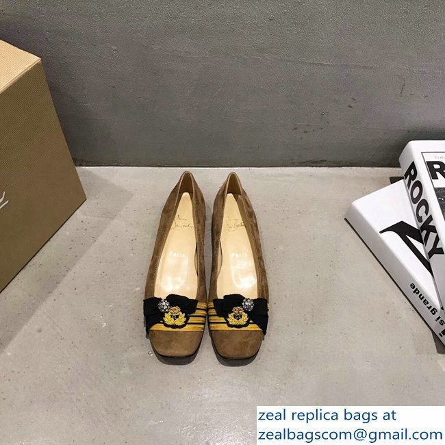 Christian Louboutin Yellow Stripe Flats Suede Camel