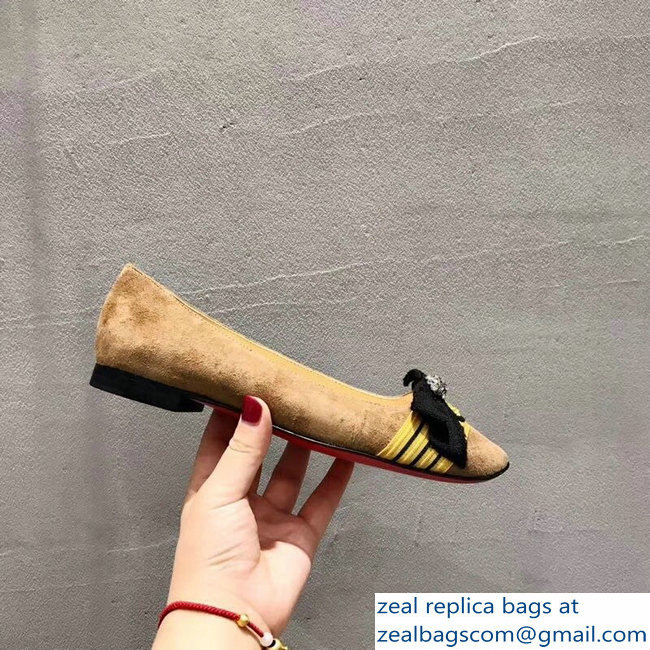 Christian Louboutin Yellow Stripe Flats Suede Camel - Click Image to Close