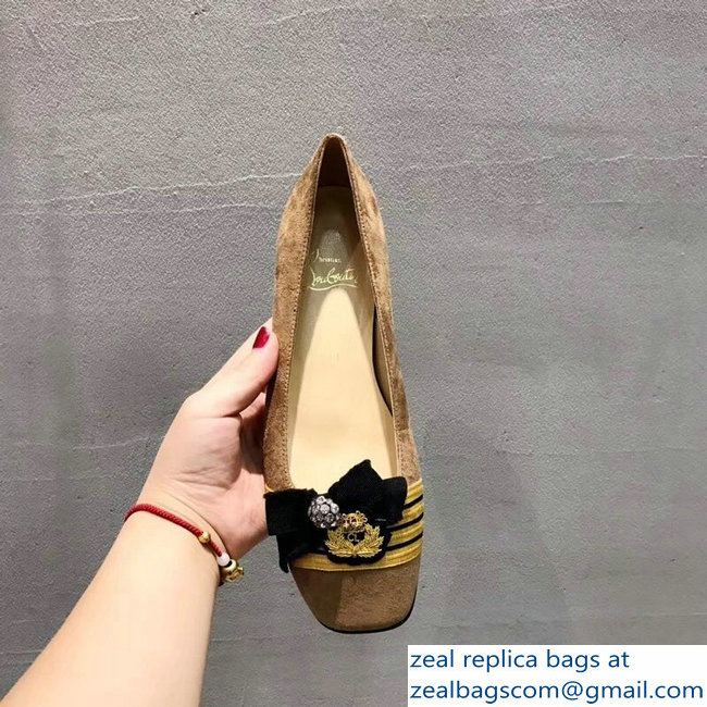 Christian Louboutin Yellow Stripe Flats Suede Camel