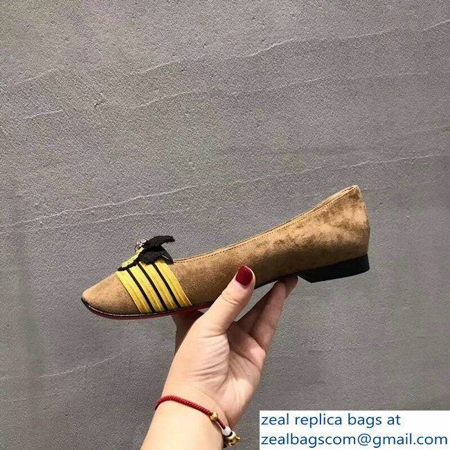 Christian Louboutin Yellow Stripe Flats Suede Camel - Click Image to Close