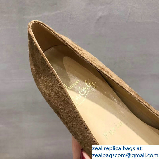 Christian Louboutin Yellow Stripe Flats Suede Camel