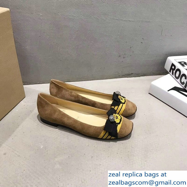 Christian Louboutin Yellow Stripe Flats Suede Camel - Click Image to Close
