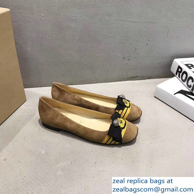 Christian Louboutin Yellow Stripe Flats Suede Camel