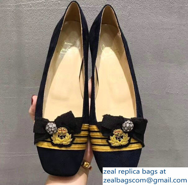 Christian Louboutin Yellow Stripe Flats Suede Dark Blue - Click Image to Close